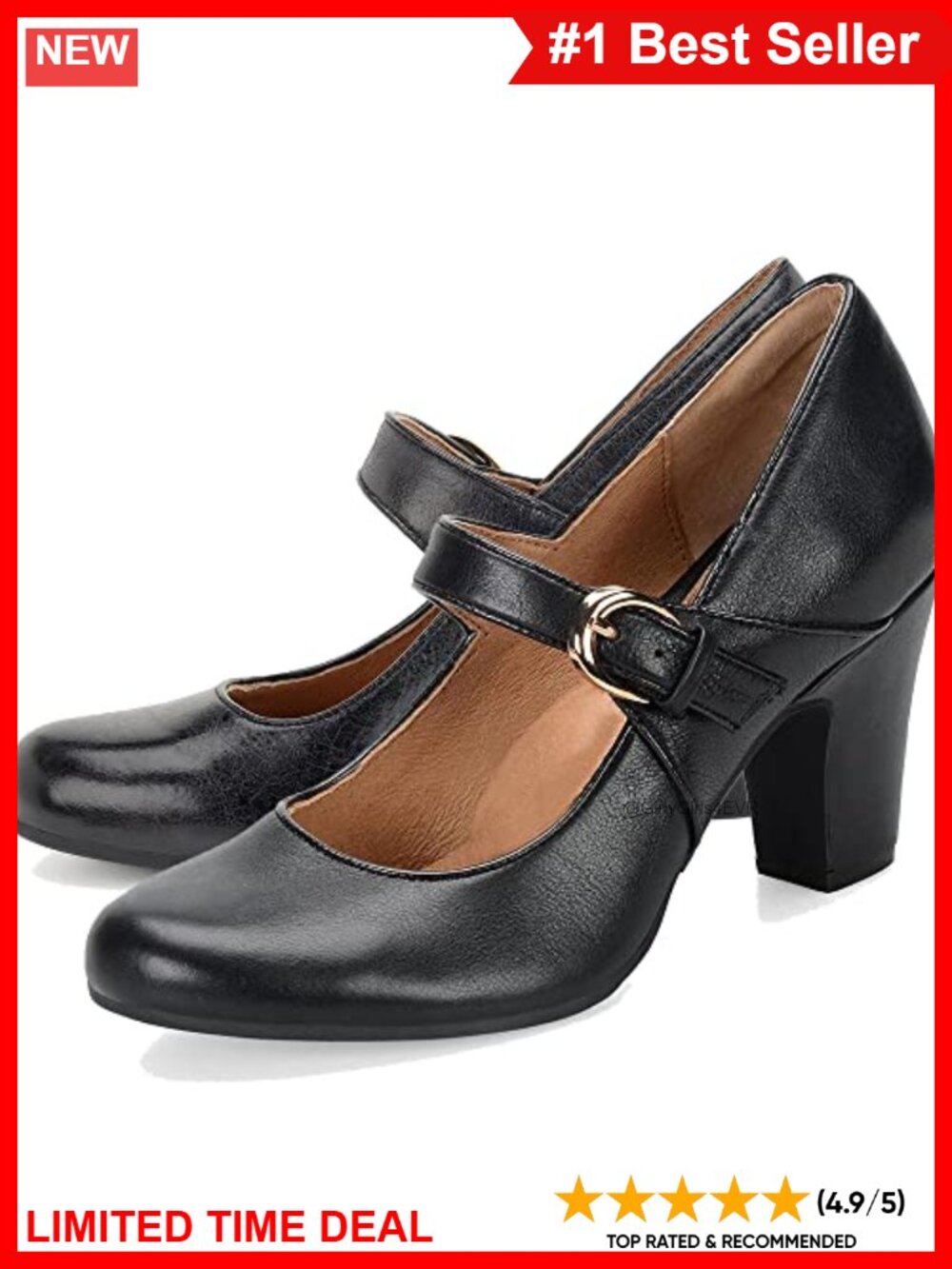 Womens Chunky Block Heel Mary Jane Pumps Buckle Ankle Strap 3 in Heels